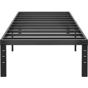 14 Inch Metal Twin XL Bed Frame No Box Spring Needed - Easy Assembly Heavy Duty Noise Free Narrow Bedframes - Single Black Basic Steel Slats Platform with Storage