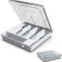 Silverware Organizer with Lid for Drawer, Plastic Utensil Holder for Countertop, Flatware Organizer Cutlery Tray with Cover 5 Compartments (White)