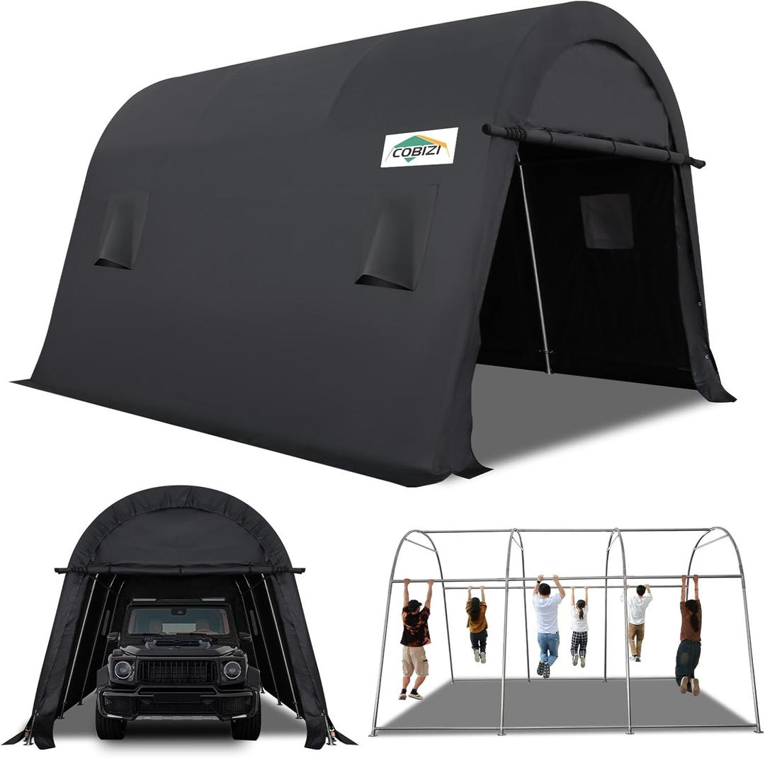 COBIZI Carport 10x15 FT Heavy Duty, Portable Garage, Carport Canopy with All-Steel Metal Frame & Vents, Round Style Outdoor Storage Shed for Car, Truck, Boat, Patio Furniture Anti-Snow Waterproof