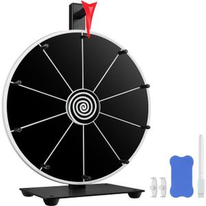 12 Inch 10 Slots Prize Wheel Tabletop or Wall Mount Fortune Spin with Dry Erase Marker and Eraser for Engaging Home Parties, Trade Show, Carnival Events (12'' Black)