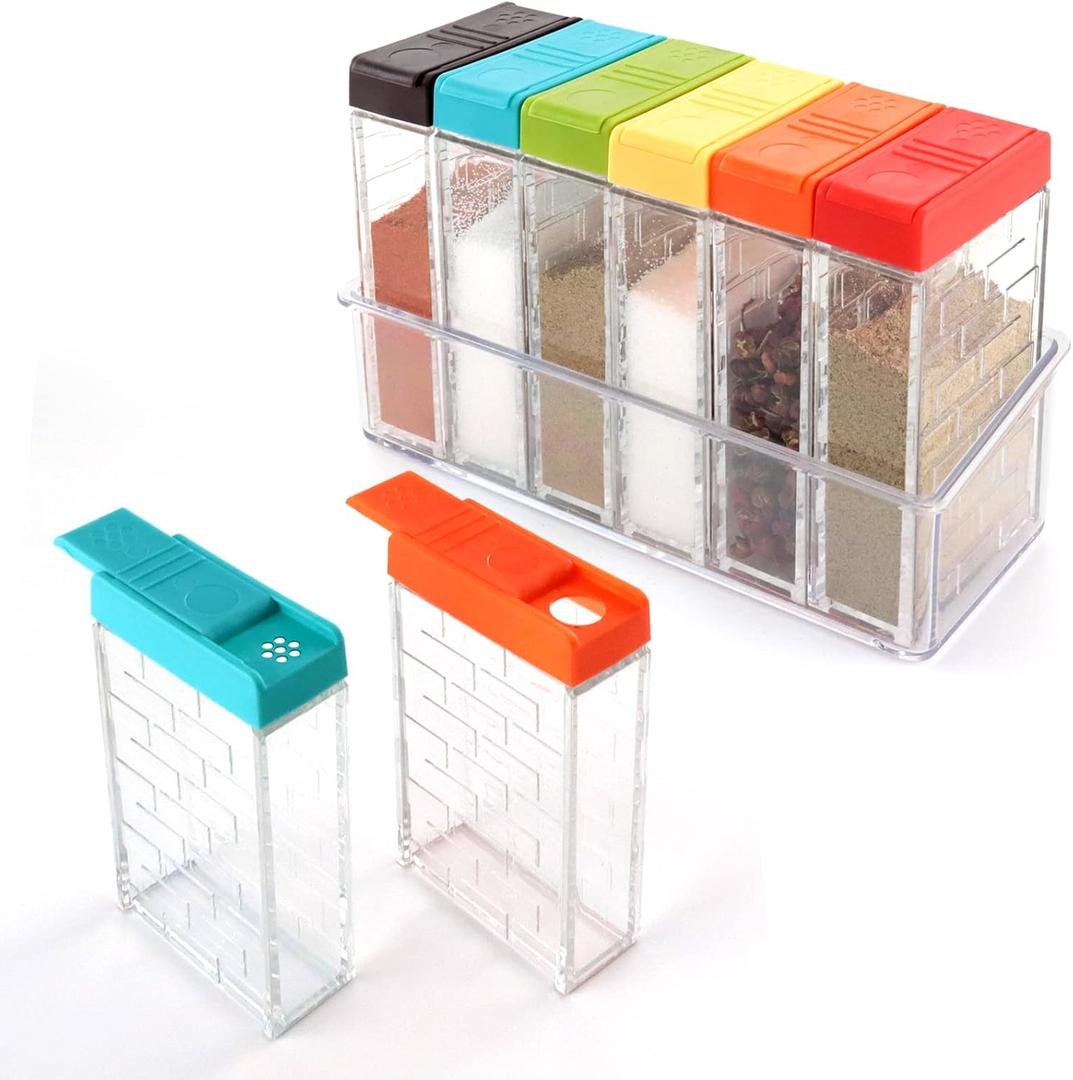 URALFA Spice Shaker Jars, Plastic Seasoning Shaker Box Condiment Set for Travel, Seasoning Storage Containers,Color (6 Pack)
