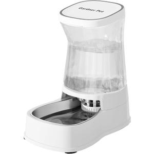 Automatic Gravity Water Dispenser for Dogs, 1Gallon Stainless Steel Water Bowl Dispenser, 100% BPA-Free Dog Water Fountain Dispenser for Small&Medium Dogs, Cats, Puppies(White)