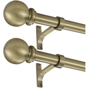 Antique Bronze Curtain Rods for Window 28-48 Inch, Curtain Rods 2 Pack, Decorative Curtain Rod with Ball Finials, 1 Inch Diameter Heavy Duty Curtain Rod, Adjustable Single Drapery Rod Antique Bronze