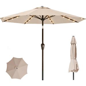 11FT Solar Lighted Patio Umbrella, Outdoor Table Market Umbrellas with Crank Lift, 32 LED Lights, 8 Sturdy Ribs, UV-Resistant for Deck, Garden, Pool