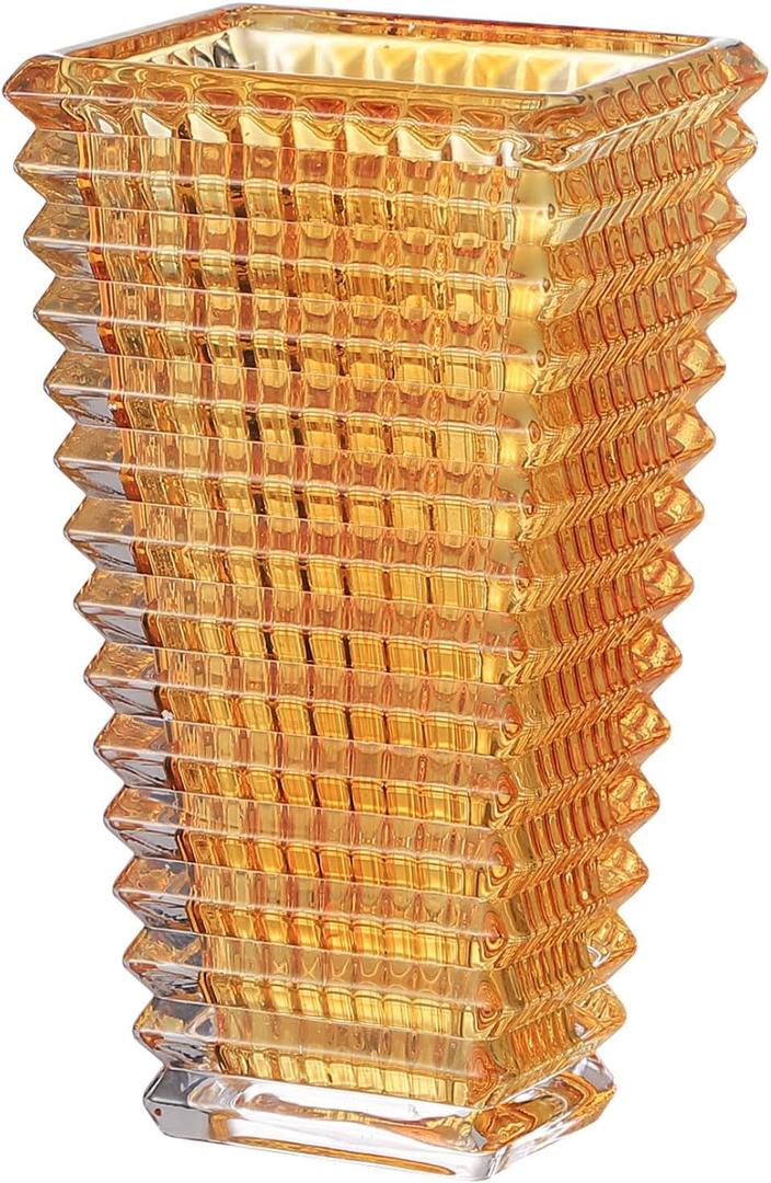MCMCNCUIU Crystal Vase, Large Crystal Vases for Flowers, Large Flower Vase, Modern Amber Vases for Living Room, Bedroom, Kitchen, Dining Table, Mantle, Wedding, 9 Inches