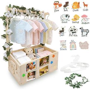 Wooden Baby Shower Crate Personalized Baby Gift Basket for Newborn Boy & Girl, Baby Closet Organizer with Handle, Keepsake Storage Box for New Mom & Parents