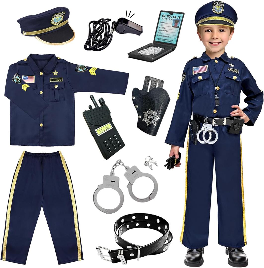 Police Officer Costume for Kids - Boys & Girls, Cop Uniform for Role Play, Gift, Halloween & Career Day (M(5-7Y))