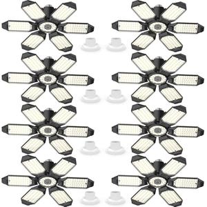 LUCORUSC Led Garage Lights 8 Pack 200W Super Bright Ceiling Led Shop Lights, E26/E27 Base, 6500K, 22000LM Deformable Garage Light Ideal for Basement, Attic and Workshop Commercial Bay Lighting