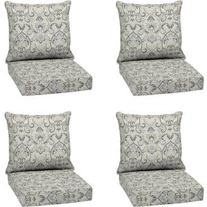 Arden Deep Seat Outdoor Chair Cushion Set (4-Pack), 24 in x 24 in, Weather-Proof, Rain-Proof, Fade Resistant Patio Cushion Set for Chair, Sofa, and Couch Neutral Aurora Damask