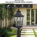 Solar Lamp Post Light Aluminum 20.7 Inch Height Large Size Solar Pole Lights with Water Ripple Handmade Solder Glass Waterproof Black Finish Include Remote Control and LED Bulb