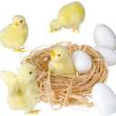 9 Pcs Spring Easter Chicken Decoration Set 4 Pcs Realistic Plush Little Chick Figurine Fluffy Chicks 4 Pcs Craft Foam Egg 1 Bag Yellow Easter Grass for Photography DIY Crafting Easter Hunt Party