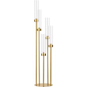 Tall 5 Arm Candle Holder for Wedding Table,39.4'' Tall Candelabra with Acrylic Lampshade for Birthday Party Home Decoration Halloween Christmas Day Fit LED Taper Candles (1pcs, Gold)