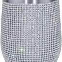Water Bottle Wine Tumbler with Bling Diamonds, 12oz Tumbler Rhinestone for Wine Glass Tumbler Girls Trip Cups, Straw, Straw Brush and Cup Brush for Wine Coffee Cocktails Champaign, AB