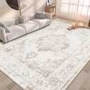 Area Rug 5x7 Vintage Rug: Washable Indoor Medallion Rugs Low Pile Distressed Floor Carpet Retro Accent Rug for Living Room Bedroom Kitchen Dining Table Home Office(Beige, 5'x7')
