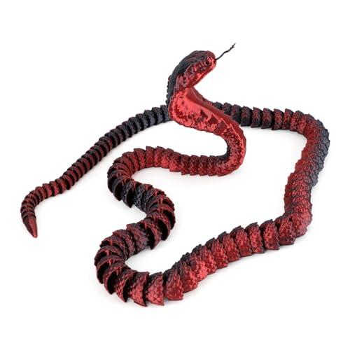 NQEUEPN 3D Printed Snake, 25.79in Flexible 3D Cobra Printed Animals Snake Fidget Toy for Adults Kids Home Office Desk Easter Basket Stuffers Easter Decorations (Black Red)