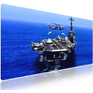 Wknoon. Extra Large Gaming & Office Mouse Pad (31.5" x 11.8")  Aircraft Carrier & Fighter Jet Group & Helicopter, US Navy Premium XXL Desk Mat with Durable Stitched Edges & Anti-Slip Rubber Base