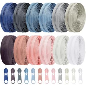 Syhood 36 Yards 12 Pieces #5 Sewing Zippers Tapes Assorted Nylon Lightweight with 120 Plastic Zipper Sliders for Women Men Sewing Supplies(Light Grayish)
