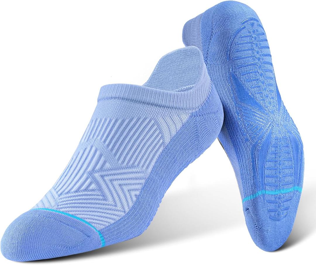 BRISIRA Bamboo Viscose Non Slip Pilates Socks Men Women No Show Grip Compression Thick Cushion Yoga Barre Grippy Ankle (L)