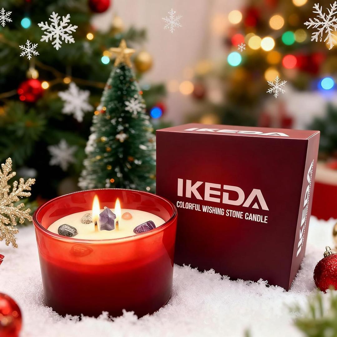 Gift for Christmas | Scented Candle for Love Wishes | Home Aromatherapy Candle with Crystals Stone | 18.7Oz Soy Jar Candle | Double Wick and 50-Hour Burn Time(Red, Floral)