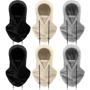 Eurzom 6 Pcs Ski Mask Balaclava for Women Men Warm Winter Fleece Face Mask Hooded Scarf for Cold Weather (Black, Beige,light Gray)