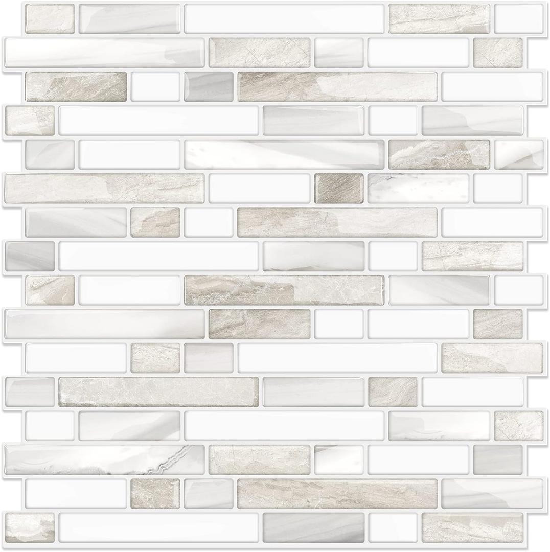 STICKGOO Thicker Design Peel and Stick, Self Adhesive Stick On Tile Backsplash for Kitchen and Bathroom, Beige & White, 1212, 10 Sheets
