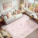 Area Rugs 6'x9' Washable Non-Slip, Floral Vintage Distress Print Pattern Medallion Carpet for Living Room Bedroom Dining Room, Pink Greypink Cute