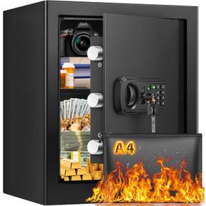 Large Fire proof Safe Box for HOME USE, 2.3 Cuft Digital Security Box with Combination Lock & Fireproof A4 Document Bag, Home Safe Fireproof Waterproof for Money Medicine Documents Valuables