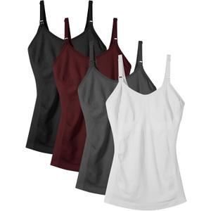 Women's Maternity Nursing Tank Tops with Built in Bra for Breastfeeding Camisoles Shirt 4Pack (S)