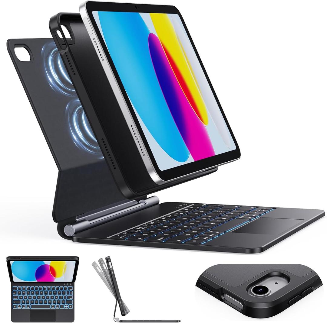CHESONA Keyboard Case for iPad (A16) 11th 2025/10th Generation 10.9-inch 2022, 7-Color Backlit with Removable Protective Case, Floating Cantilever Stand, Portrait/Landscape Mode, Smart Trackpad, Black