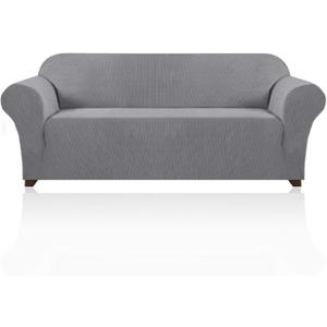PrinceDeco Stretch Sofa Cover Slipcover Couch Covers for 3 Cushion Couch Furniture Protector Sofa Covers with Non Slip Elastic Bottom Dogs Pet Friendly Fitted (Sofa, Dove)