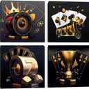 Wall HDQ Casino Wall Art Black and Gold Wall Decor Poker Dice Chips Canvas Painting for Bar Hotel Play Room Gaming Room Party Home Decor Ready to Hang - 16''x16'' x 4Pcs (010)