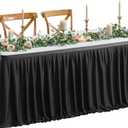 Wish Care 6ft Long Black Table Skirt for Rectangle Tables Decorations - Wrinkle Resistant Polyester Pleated Table Skirting Desk Skirts for Office Baby Shower Birthday Party Wedding Banquet