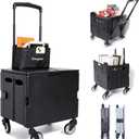 Foldable Utility Cart Portable Rolling Crate Handcart Shopping Trolley Collapsible Rolling Crate cart Tool Box, with Lid, Pull carts on Wheels, for Grocery, Shopping, Office, Teacher