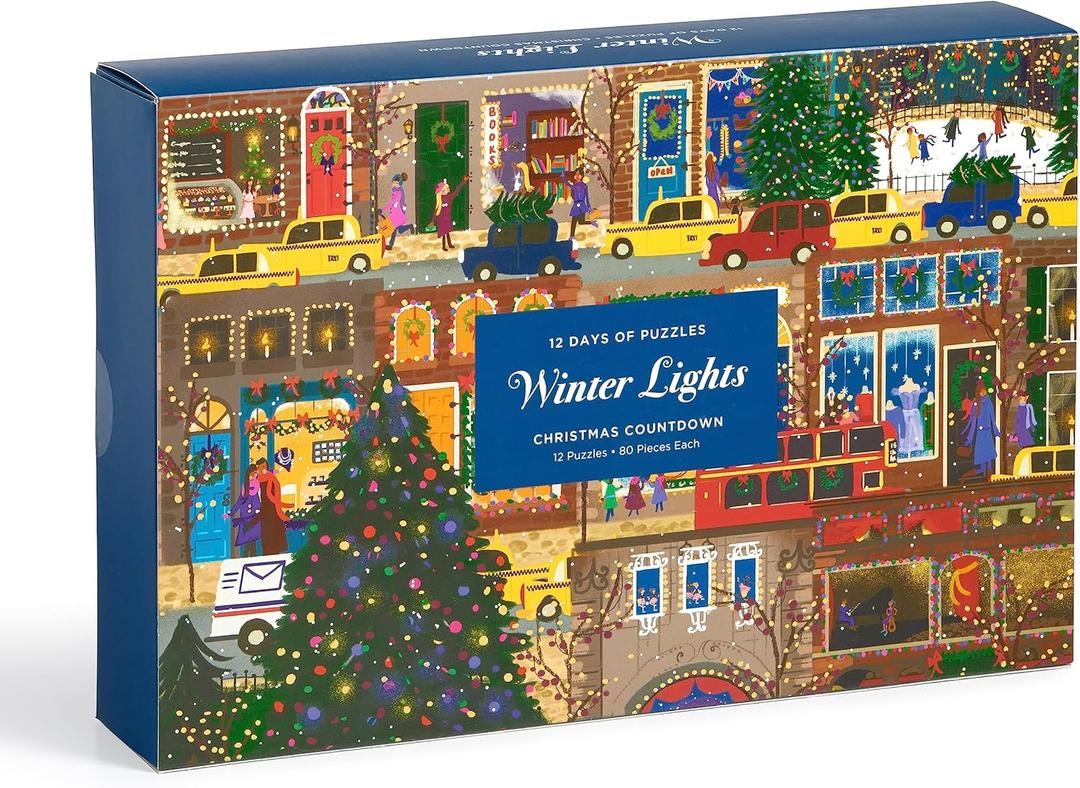 Galison Winter Lights Christmas Countdown – 12 Days of Puzzles Featuring Images of Winter City Fun