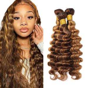 Blonde Bundles Human Hair Brown Deep Wave Bundles Human Hair 14 16 18 Inch Brazilian Virgin Weave Hairs Brown Bundle 50 Gram Per Bundle