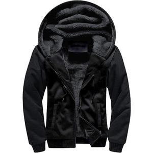 SWISSWELL Men Zip Up Hoodies Sherpa Lined Jacket Heavyweight Fleece Sweatshirt Winter Warm Hooded Coat (XX-Large, All Black)