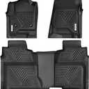 YITAMOTOR Floor Mats Compatible with 2014-2018 Chevy Silverado/GMC Sierra 1500 Crew Cab, 2015-2019 Silverado/Sierra 2500 HD/3500 HD Crew Cab, All-Weather 1st & 2nd Row, Black