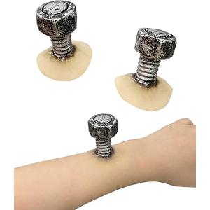 Libima 2 Pcs Halloween Sliver Neck Bolts Prosthetic and 10 Pieces Round Transparent Adhesive Set Special Effects Costume Prosthetic Monster Costume Accessories for Halloween Cosplay Carnival Party