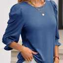 Tankaneo Womens 3/4 Length Sleeve Tops Dressy Casual Blouse Puff Sleeve Cute Trendy T Shirts with Smocked Cuffs (M)
