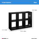 ClosetMaid 6 Cube Storage Shelf Organizer Bookshelf with Open Back, Vertical or Horizontal, Easy Assembly, Wood, Black Finish