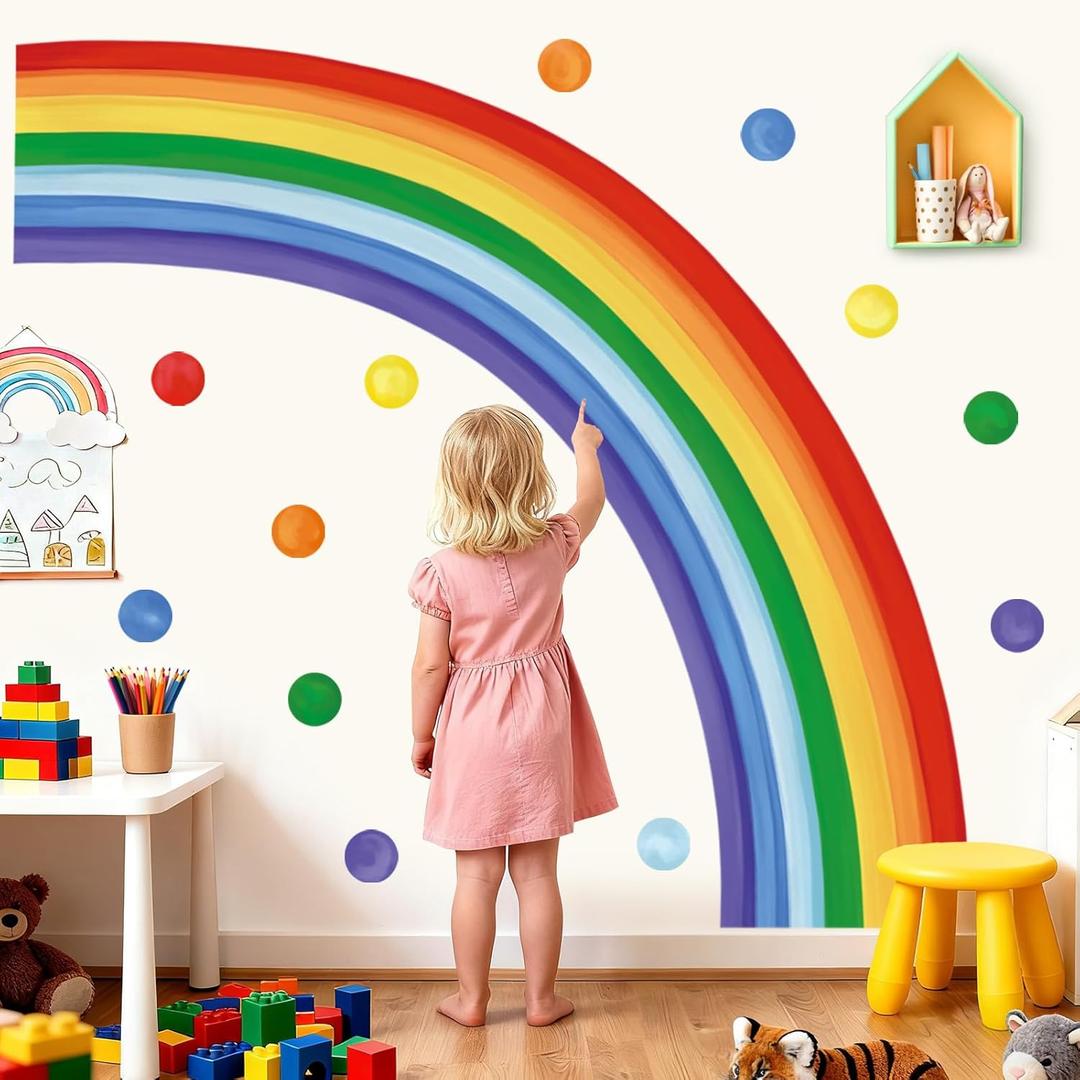 decalmile Grand Rainbow Wall Stickers Colorful Half Rainbow Polka Dot Wall Decals Baby Nursery Kids Bedroom Playroom Home Decor