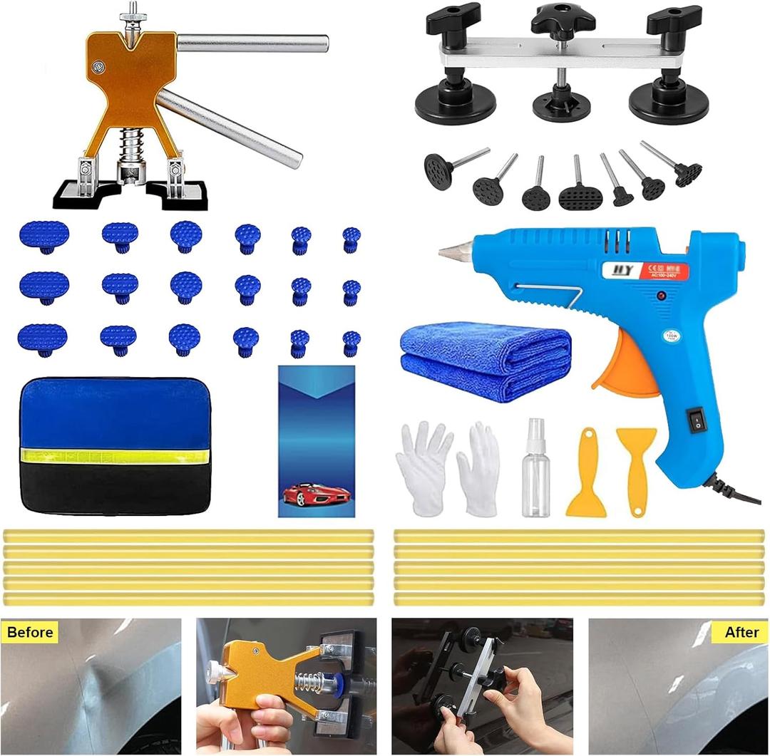Car Dent Puller Kit, 45pcs Dent Remover Tool for Car, Paintless Dent Removal Kit with Dent Lifter, Bridge Puller, 100W Glue Gun, Paintless Dent Repair Kit for Auto Hail Damage Door Ding