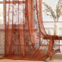 Rust Lace Curtains 72 Inch Length Autumn Country Rustic Floral Curtains for Living Room Bedroom Rod Pocket Light Filtering Lace Window Curtain 2 Panels Set for Halloween Fall Decor, 52x72, Terracotta