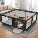 50x50x26 Inches Puppy Playpen with Gate, Dog Playpen for Puppies or Small Dogs, Sturdy Safety Dog Fence Pet Playpen with Thickened Fabric, High-Strength Nylon Wire Mesh for Indoor & Outdoor,Washable