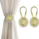 Magnetic Tiebacks for Curtains, 2 Pack Sparkling Crystal Flower Curtain Tiebacks Curtain Buckle Clips with High-Elastic Spring Wire for Home Office Decoration (Yellow & White)