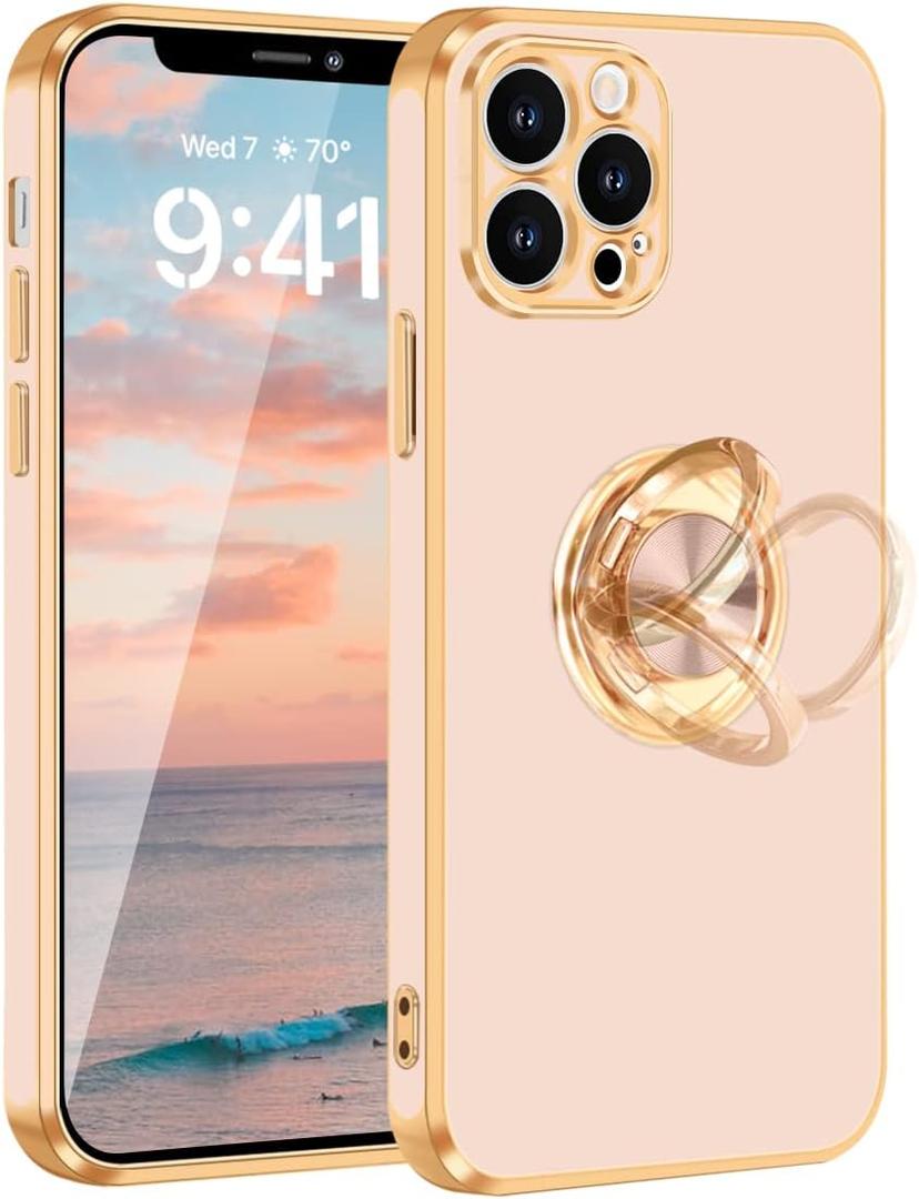 Fingic for iPhone 12 Pro Max Case with 360° Ring Holder Phone Case for Women Girls Slim Kickstand Magnetic Support Car Mount Shockproof Phone Case for 12 Pro Max 6.7 inch, Rose Gold, Pack Of 5