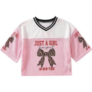 RoseSeek Girl's Jersey Shirts Number Graphic Tees Half Sleeve Hip Hop Y2k Crop Tops Football Jersey (White)
