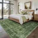 8x10 Washable Area Rug Vintage Green Rug for Living Room Bedroom Low Pile Soft Non-Slip Boho Rug for Under Table Boho Distressed Retro Carpet for Bedroom Kitchen Office Dining