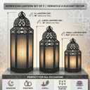 VELA LANTERNS Set of 3 Red Glass & Black Metal Moroccan Candle Lantern Holders (XL, Large, Small) - Decorative Indoor/Outdoor Decor for Patio, Floor, Weddings & Ramadan