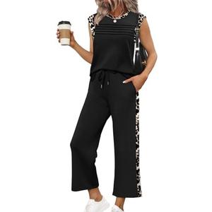 WIHOLL Two Piece Sets for Women Summer Spring Lounge Sets Travel Vacation Outfits Cap Sleeve Side Slit Wide Leg Pants, 3XL